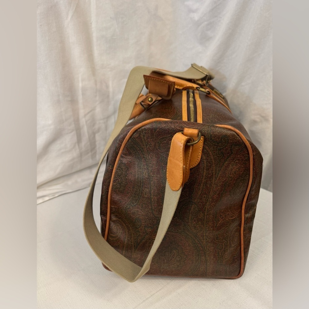 Etro Paisley Leather Trim Duffel Bag Travel Weekender Lock Key Strap COA - Picture 2 of 15